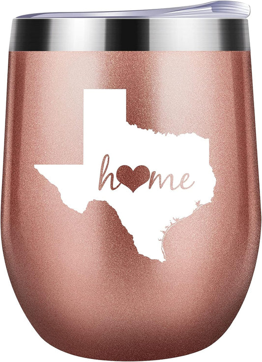 Texas Gifts Themed State Decor Gifts for Texan Women Men Husband Texas Home Coffee Travel Wine Tumbler Rose Gold 12 OZ