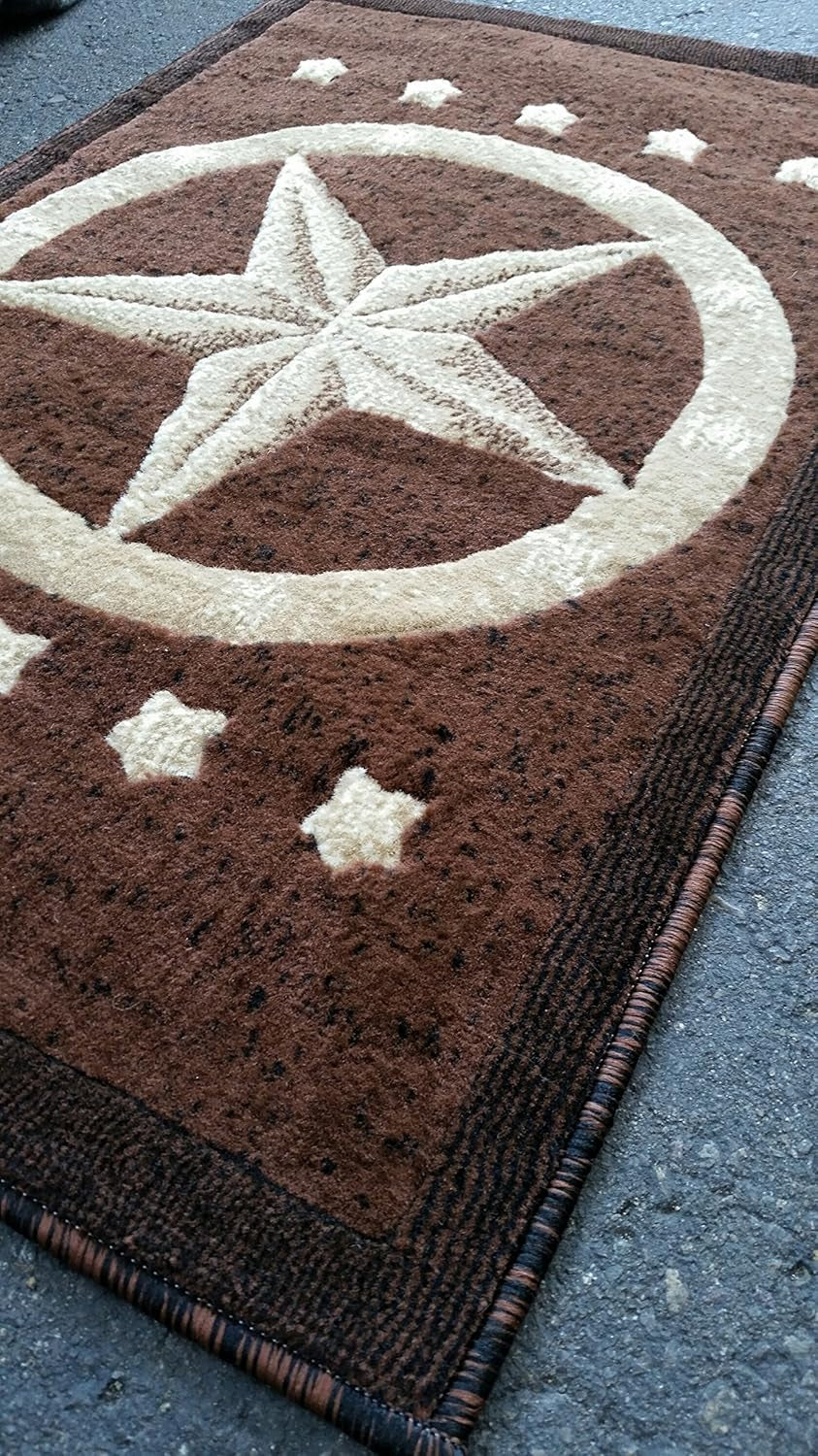 Texas Star Door Mat Area Rug Dark Brown Carpet King  Design #5457 (2Ft.X3Ft.)