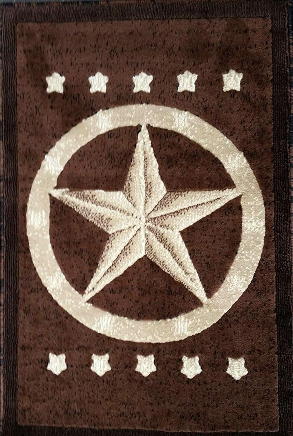 Texas Star Door Mat Area Rug Dark Brown Carpet King  Design #5457 (2Ft.X3Ft.)