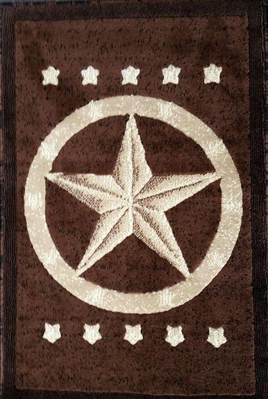Texas Star Door Mat Area Rug Dark Brown Carpet King  Design #5457 (2Ft.X3Ft.)
