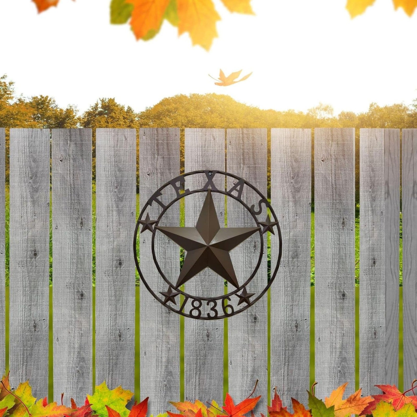 Rustic Metal Circle Texas Lonestar 1836 Wall Hanging Welcome Decor Sign Plaque
