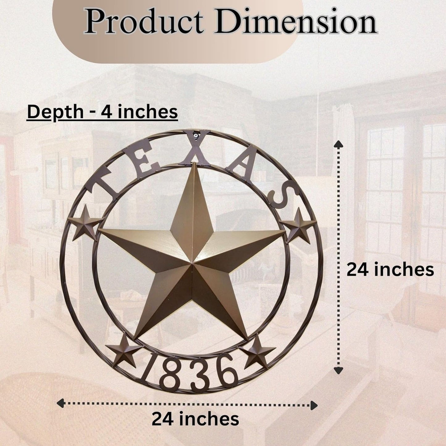Rustic Metal Circle Texas Lonestar 1836 Wall Hanging Welcome Decor Sign Plaque