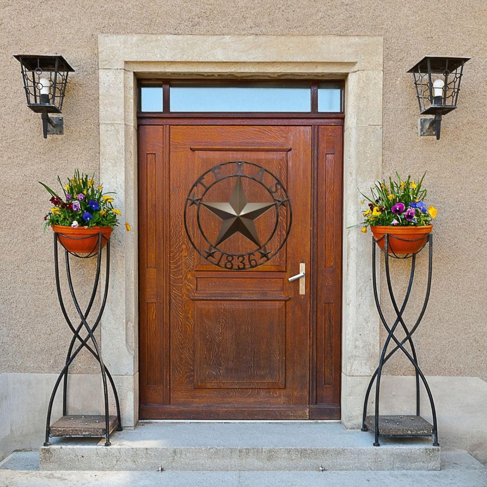 Rustic Metal Circle Texas Lonestar 1836 Wall Hanging Welcome Decor Sign Plaque