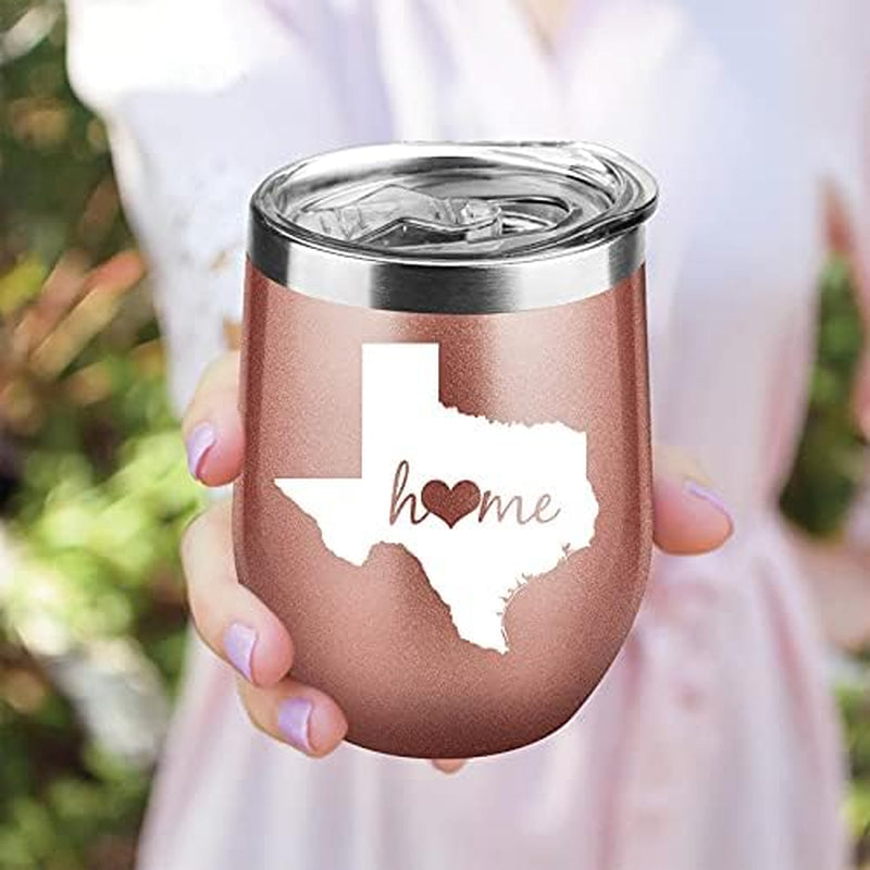 Texas Gifts Themed State Decor Gifts for Texan Women Men Husband Texas Home Coffee Travel Wine Tumbler Rose Gold 12 OZ