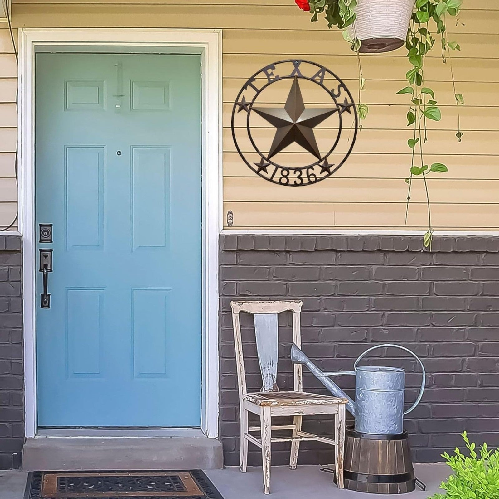 Rustic Metal Circle Texas Lonestar 1836 Wall Hanging Welcome Decor Sign Plaque