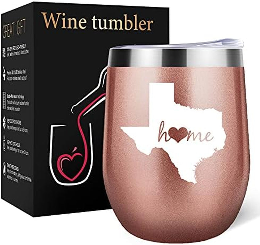 Texas Gifts Themed State Decor Gifts for Texan Women Men Husband Texas Home Coffee Travel Wine Tumbler Rose Gold 12 OZ