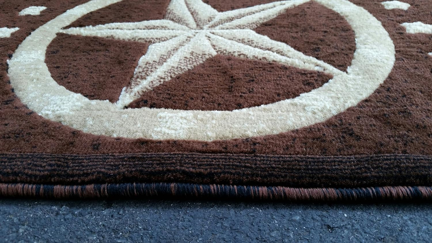 Texas Star Door Mat Area Rug Dark Brown Carpet King  Design #5457 (2Ft.X3Ft.)