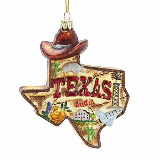 Kurt Adler State of Texas Outline Glass Christmas Ornament C7589 New