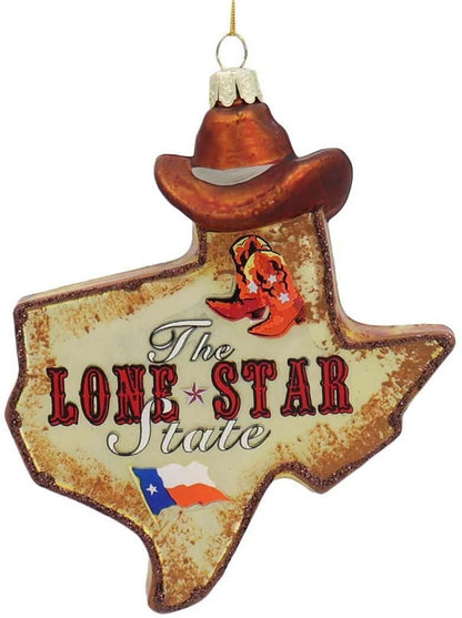 Kurt Adler State of Texas Outline Glass Christmas Ornament C7589 New
