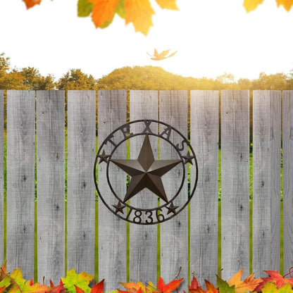 Rustic Metal Circle Texas Lonestar 1836 Wall Hanging Welcome Decor Sign Plaque