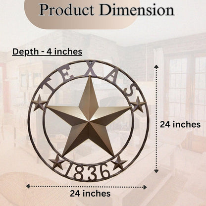 Rustic Metal Circle Texas Lonestar 1836 Wall Hanging Welcome Decor Sign Plaque