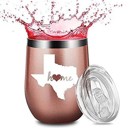 Texas Gifts Themed State Decor Gifts for Texan Women Men Husband Texas Home Coffee Travel Wine Tumbler Rose Gold 12 OZ