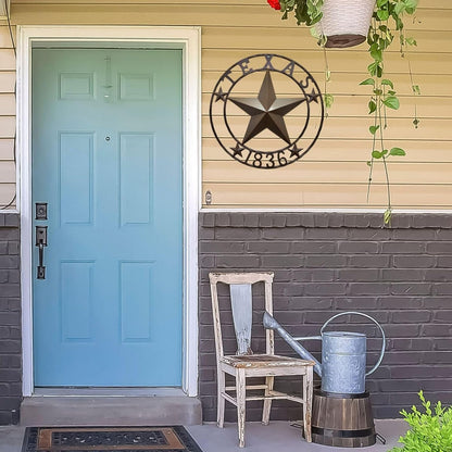 Rustic Metal Circle Texas Lonestar 1836 Wall Hanging Welcome Decor Sign Plaque